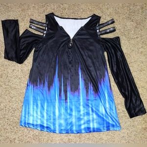 🆕️Sexy Black & Blue V-neck Zip Tunic Size XL NWOT
